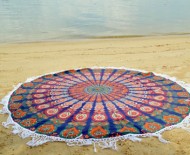 Hippie Plum And Bow Fringed Medallion Mandala Roundie Beach Throw Round Tablecloth