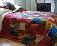 Multi Queen Size Unique One-Of-A-Kind Silk Sari Kantha Quilted Bedding Throw