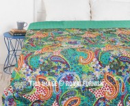 Multi Colorful Unique Paisley Print Cotton Kantha Quilt Blanket Bedspread Throw