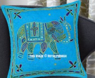 Turquoise Needlepoint 16X16 Decorative Embroidered Elephant Pillow Cover