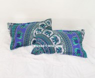 Blue Bush Morning Elephant Boho Mandala Bed Pillow Covers Set of Two