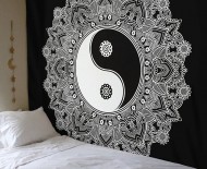 Black & White Yin Yang Mandala Tapestry