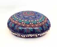 Blue Chakra Medallion Round Floor Pillow Cover 32 Inch