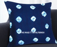 Dark Blue and White Medallion Circles Shibori Indigo Throw Pillow Cover 16X16 Inch