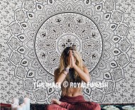 Black Dahlia Mandala Throw Bedspread Wall Tapestry