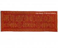 Maroon Elephants & Bird Featuring Golden Embroidery Fabric Cloth Wall Hanging