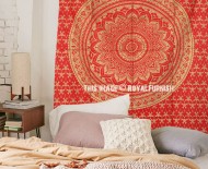 Small Red Shiny Gold Indian Ombre Mandala Wall Tapestry