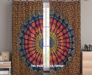 Blue & Yellow Hippie Medallion Mandala Window Curtains Cotton Drape Curtain Set