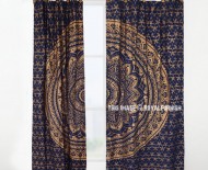 Blue Gold Trippy Classic Ombre Tapestry Curtain Panel Pair, Window Treatment