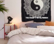 Black & White Twin Yin-Yang Peace on Earth Mandala Wall Hanging Tapestry