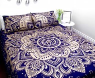 Blue & Gold Passion Ombre Boho Mandala Duvet Covers with Set of 2 Pillow Covers