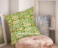 Large Green Multi Ikat Kantha Paisley Outdoor Throw Pillow