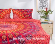 Red Peacock Peafowl Mandala Duvet Covers with Set of 2 Pillow Covers