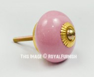 Solid Pink Round Ceramic Knobs for Drawer & Cabinet, Set of 2