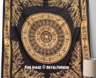Large Black & Gold Bohemian Elephants Mandala Ring Tapestry Wall Hanging