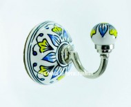 Yellow & White Old Art Decorative Boho Ceramic Wall Hook