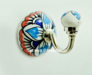 Blue & Orange Bohemian Indian Ceramic Wall Hook Towel Hook