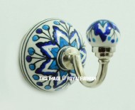 White & Blue Aster Floral Decorative Ceramic Wall Hook