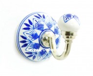 Blue Flower Art Paint Bohemian Decorative Ceramic Wall Hook