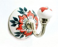 Orange & Green Leaves Floral Hand Paint Decorative Ceramic Wall Hook
