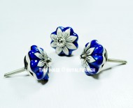 Navy Blue Melon Shaped Flower Ceramic Cabinet Knob Set