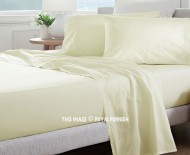Beige 300 TC 4Pc Cotton Bed Sheet Set 1 Flat Sheet, 1 Fitted Sheet and 2 Pillowcases