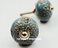 Grey Unique Boho Round Ceramic Cabinet Knob Set of Two 
