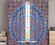 Blue Multi Bohemian Mandala Circle Tapestry Curtain Panel Pair