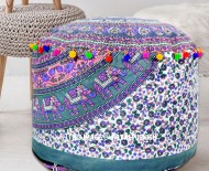 Pink & Grey Bohemian Indian Mandala Pouf Ottoman Cover 22X14 Inch