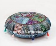 Oversized Grey Patchwork Round Yoga Floor Pillow Cover 28 Inch