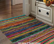 Multicolored Green Boho Braided Striped Reversible Chindi Area Rag Rug 3X5 Ft