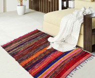 Multicolored Maroon Boho Braided Striped Reversible Chindi Area Rag Rug 3X5 Ft