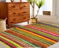 Multicolored Yellow Boho Braided Striped Reversible Chindi Area Rag Rug 3X5 Ft
