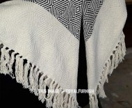 Black Beige Diamond Pattern Boho Cotton Throw Blanket with Tassel Fringes - 50 x 70 Inch for Everyday Use