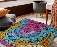 Large Elephants Medallion Circle Multicolored Boho Square Floor Pillow Cover - 36X36 Inch