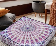 White Pink Blue Large Boho Mandala Square Floor Pillow Cover - 36X36 Inch
