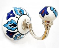 Blue & Turquoise Boho Vintage Hand Painted Flower Porcelain Ceramic Wall Hook