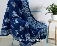 Indigo Palm Tree Hand Boho Cotton Throw Blanket - 50X70 Inch