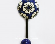 Bohemian Blue & White Flower Painted Porcelain Ceramic Wall Hook