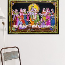 40" X 30" Hindu Radha Krishna Sequin Cotton Fabric Cloth Poster Tapestry