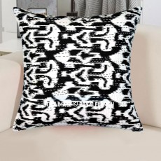 Black Decorative Zig Zig Ikat Throw Pillow Cover, Designer Kantha Cushion