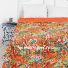 Queen Size Paisley Indian Kantha Quilt Throw Blanket Bedding