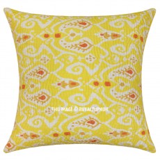 24" Yellow Indian Kantha Cushion Pillow Covers Ethnic Decorative Art