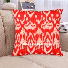 16" Red Indian Ikat Kantha Thread Cotton Cushion Pillow Throw Cover India Ethnic Decorative Art