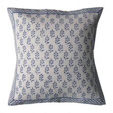 White Hand Block Blue Floral Decorative Throw Pillow Cover