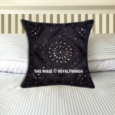 16x16 Unique Black Mirror Embroidered Handmade One-Of-A-Kind Throw Pillow Cover