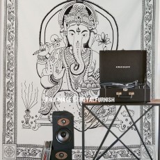 Black & White Lord Ganesha Hindu Cotton Indian Tapestry Wall Hanging