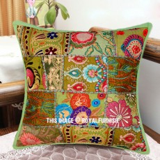 Decorative and Accent Multi Green Patchwork Unique Pillow Case
