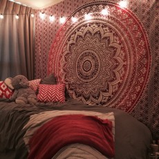 Maroon Floral Ombre Mandala Wall Tapestry Bedding, Beach Throw