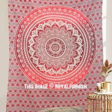 Small Maroon Floral Ombre Mandala Wall Tapestry, Beach Throw